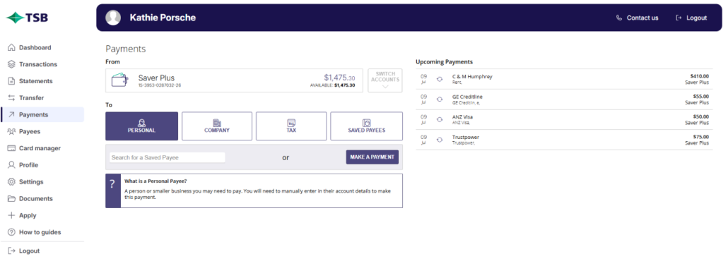 Pay a personal payee