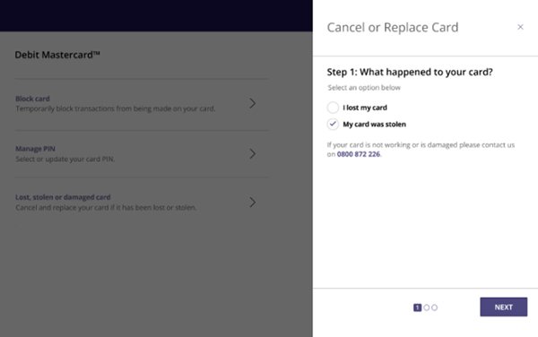 Cancel or replace card TSB website