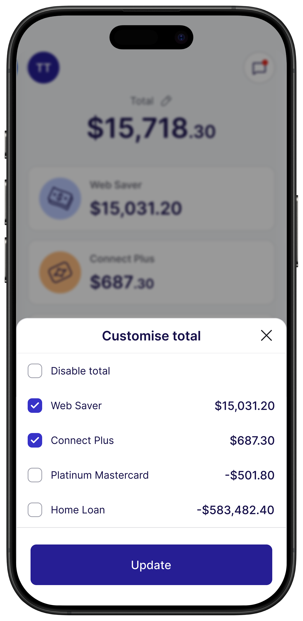 Customise your total balance
