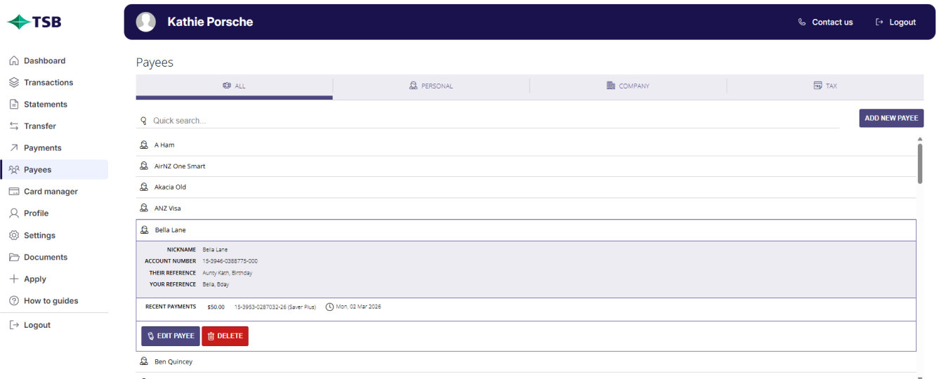 How to view, edit & delete a payee
