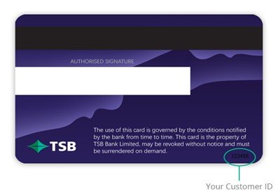 TSB Card showing customer ID