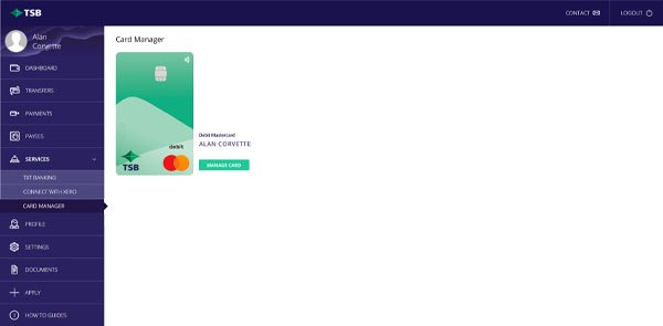 Card manager TSB website