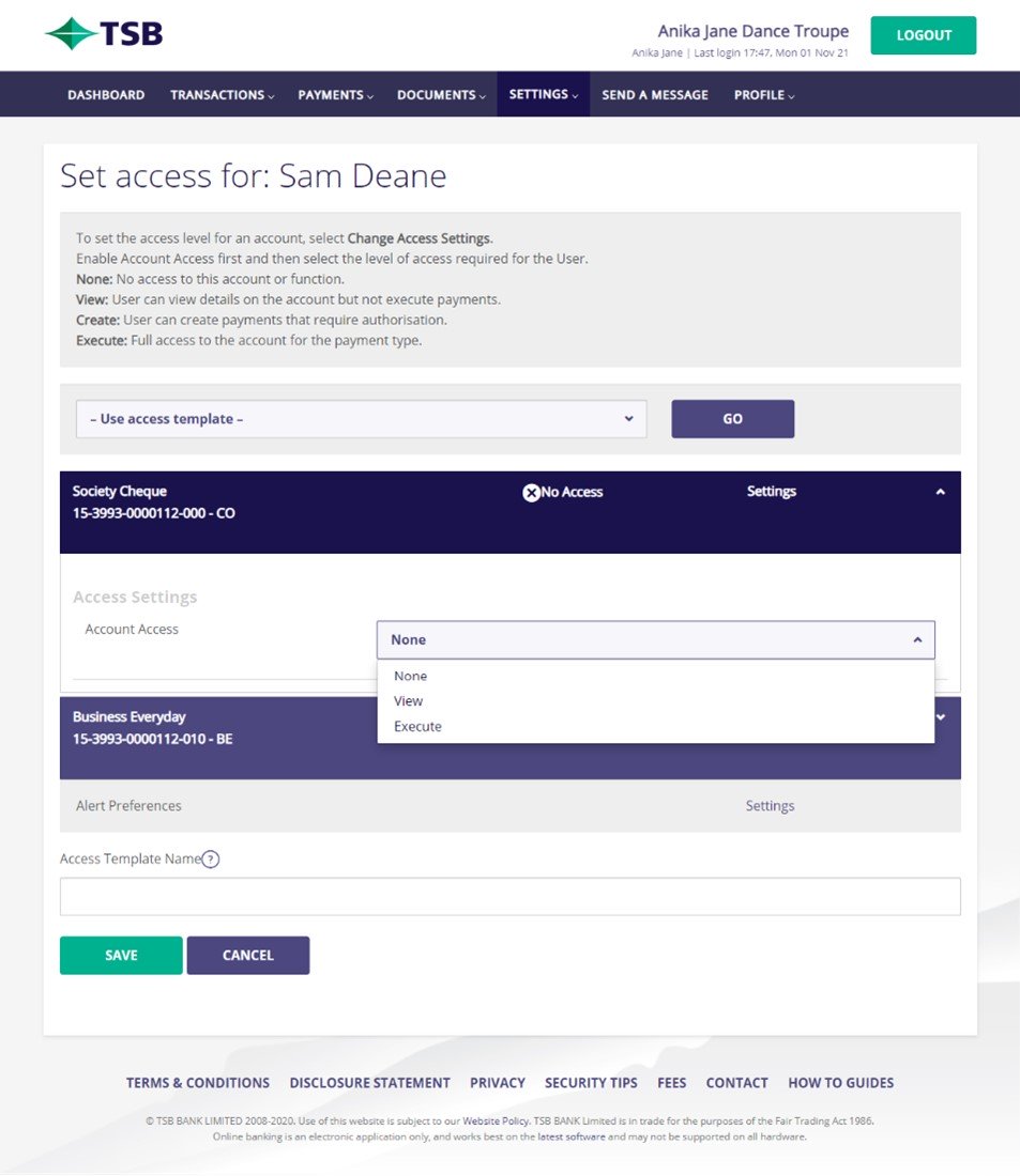Set access TSB website