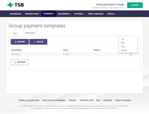Group payment TSB website