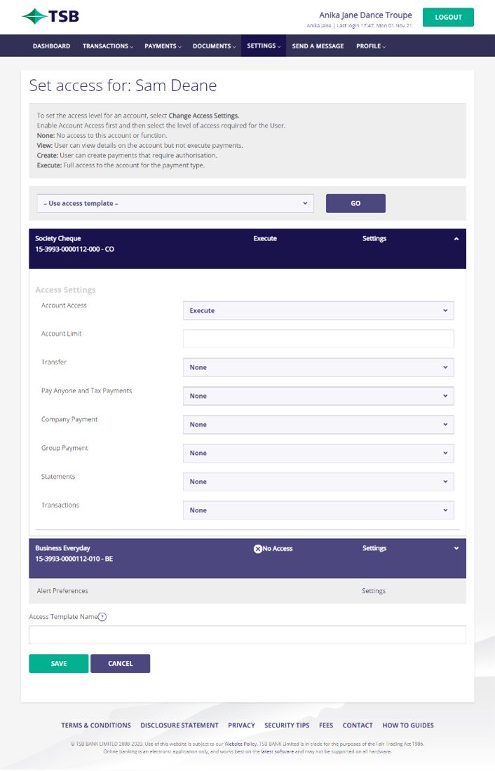 Set access TSB website
