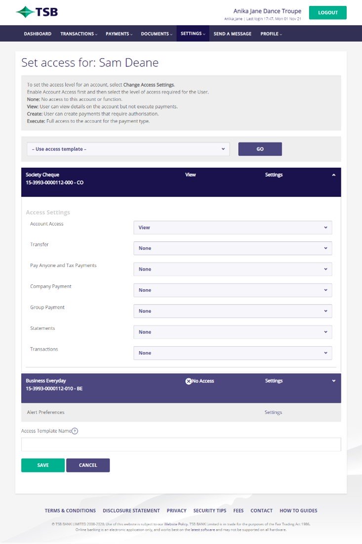 Set access TSB website