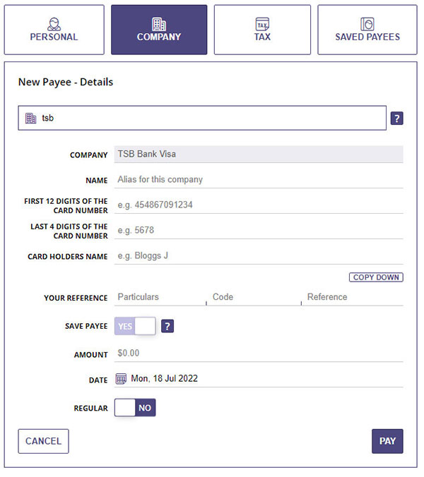 Company payee TSB website