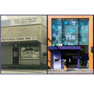 Comparison of New Plymouth Savings Bank and modern TSB bank branch