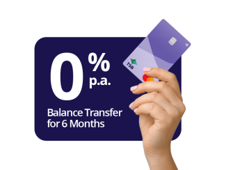 Hand holding TSB Low Rate Mastercard up with 0% p.a. balance transfer for 6 months