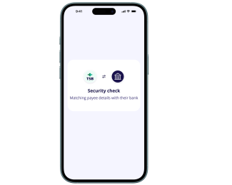 TSB mobile app screenshot of Confirmation of Payee checking for a match