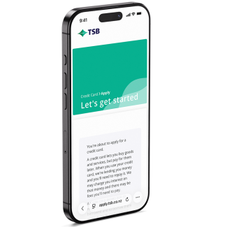 Apply for a TSB credit Mastercard online form shown in an iphone