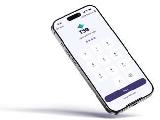 TSB mobile app log in pin code screen on an iPhone slanted