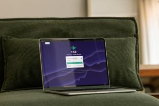 Laptop displaying TSB online banking login screen