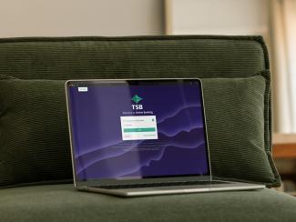 Laptop displaying TSB online banking login screen