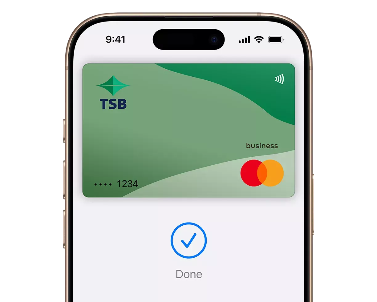 Apple pay done screen TSB Business Mastercard