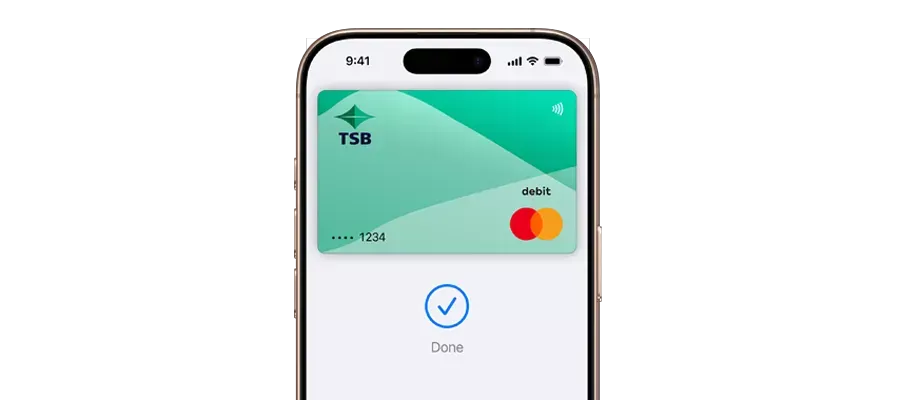 TSB Debit Mastercard done screen using apple pay