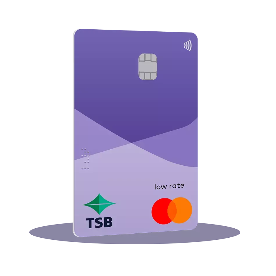 TSB low rate mastercard - credit card on left angle