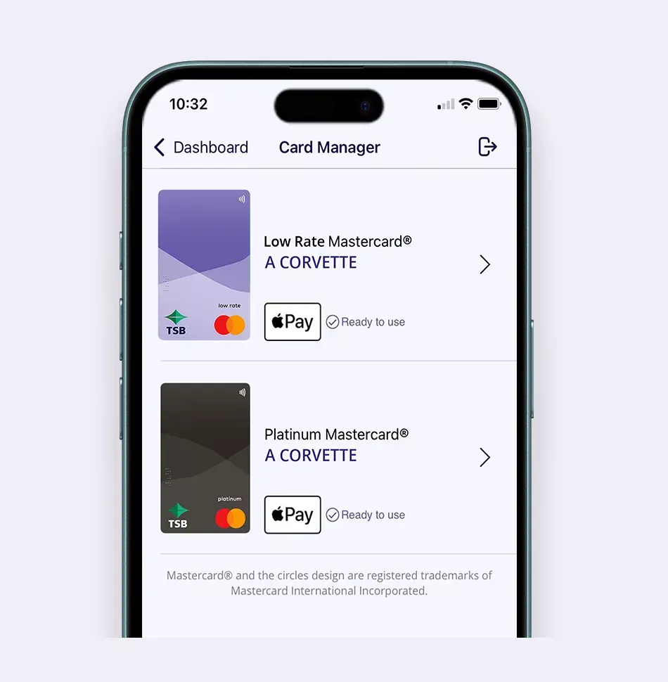 Manage my card - TSB credit Mastercard in app