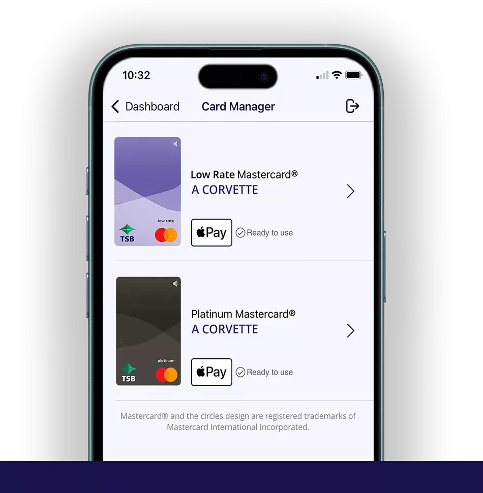 TSB Card manager in mobile app 