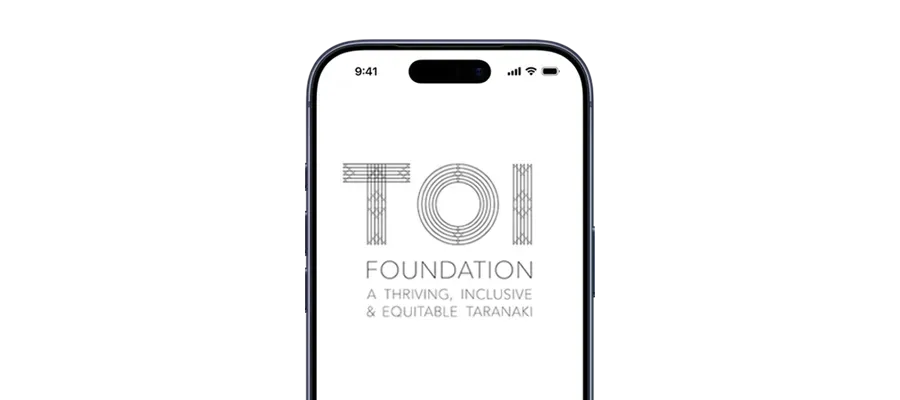 Toi Foundation logo in an iPhone screen