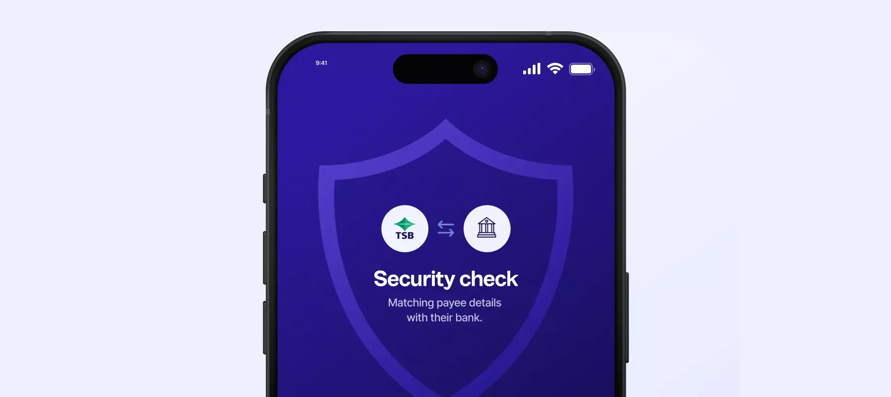 Smartphone screen showing Confirmation of Payee security check 