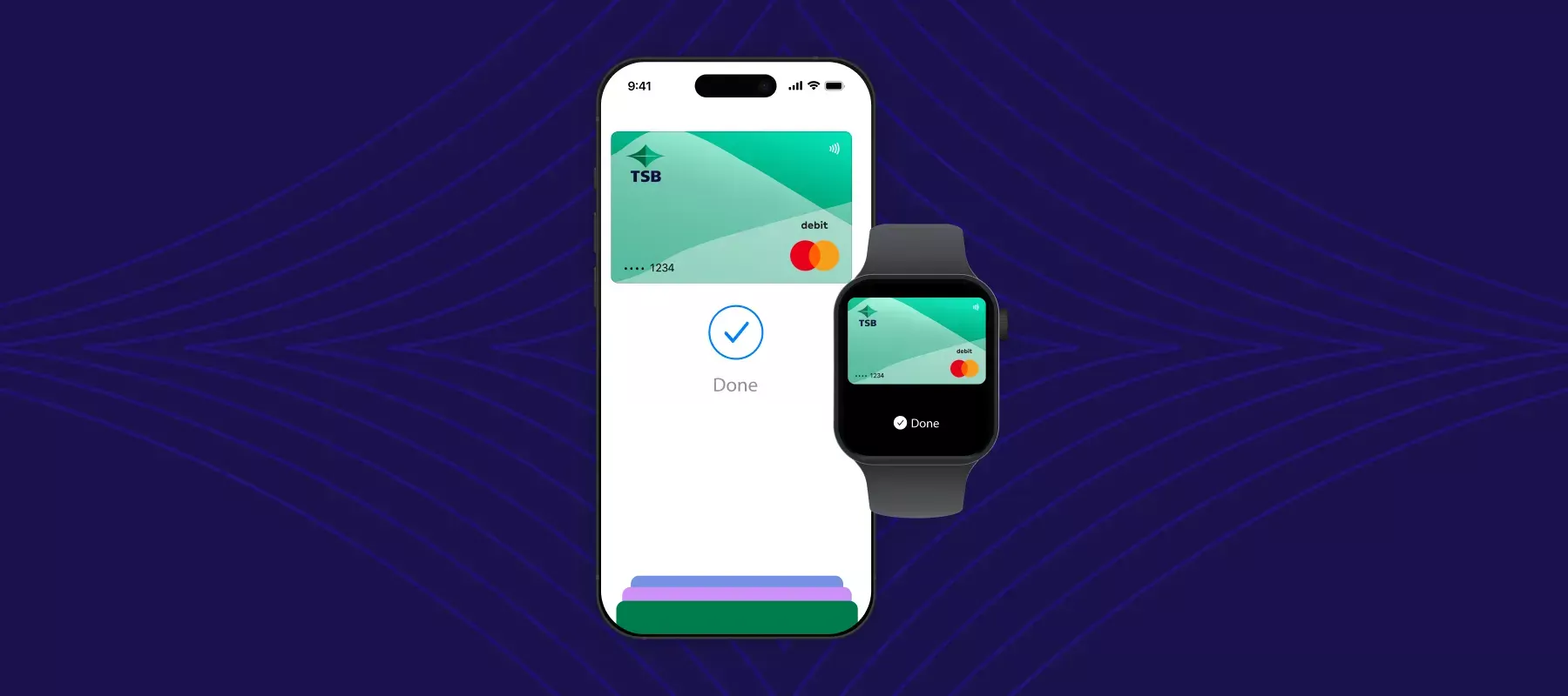 Digital wallet on a smartphone and smartwatch for contactless payments