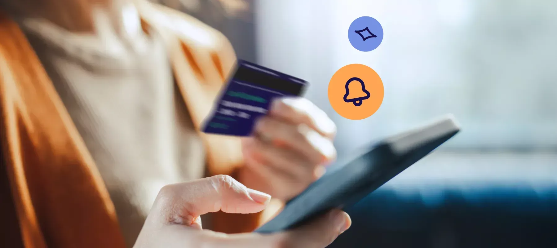 Person looking at a mobile phone, representing online scam awareness and security