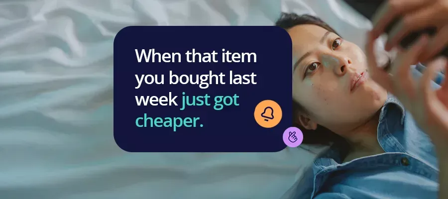 TSB price protection insurance woman lying on bed looking at her phone